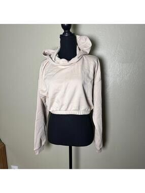Modern Minimalist Cotton Blend Cropped Hoodie Relaxed Fit Cream Lounge Aesthetic